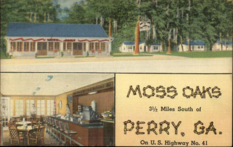 Perry GA Moss Oaks Linen Roadside Postcard