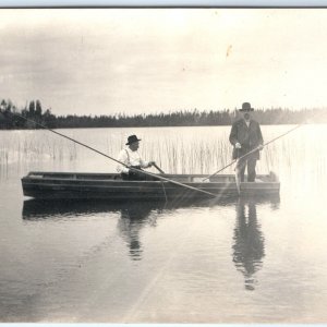 c1910s Cool Gentlemen Fishing Boat RPPC Lake Northern Pike Fish Real Photo A128