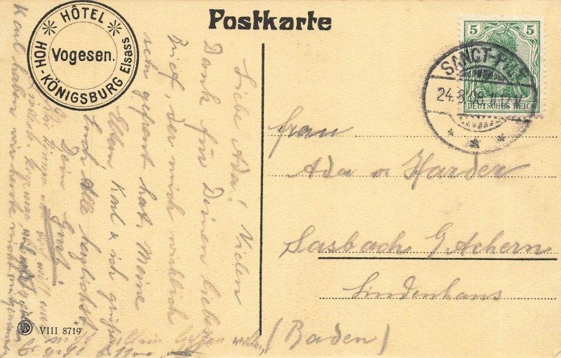 Haut-Koenigsbourg Castle Alsace Germany RPPC Postcard 1908 Posted