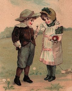 Children Boy Girl Dandelion Bonnet O&O Tea Victorian Trade Card P35