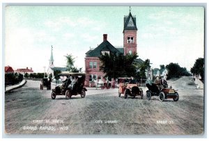 c1910 First St. North City Library Classic Cars Grand Rapids Wisconsin Postcard 