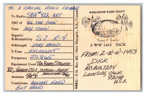 Postcard QSL CB Ham Radio Amateur Card From Lakeside California 2-W-W-1453 