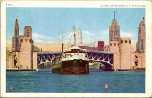 Illinois Chicago Outer Bridge and Skyline 1950