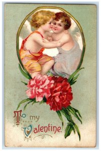 1912 Valentine Cupid Angel Flowers Embossed West Suffield CT Antique Postcard