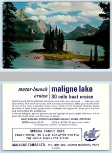 MALIGNE LAKE, Jasper National Park Alberta Canada ~ MOTOR LAUNCH CRUISE Postcard