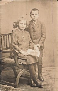 HAPPY EASTER FROM CZECHOSLOVAKIA-CHILDREN Máña and Jiři~1922 PHOTO POSTCARD