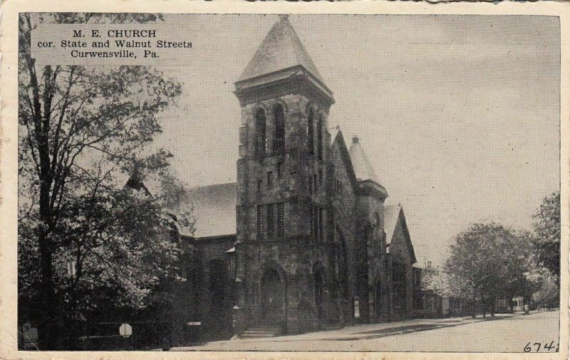 Postcard ME Church Cor State + Walnut Streets Curwensville PA