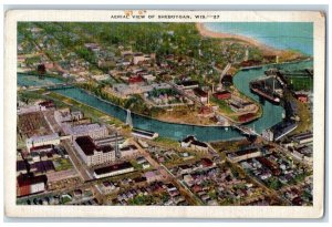 Aerial View Of Sheboygan Shores Of Lake Michigan Wisconsin WI Vintage Postcard 