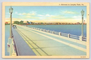 Linen~Cars On Bridge~Entrance To Langley Field Virginia~PM 1941 Postcard