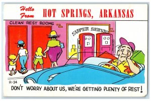 c1940's Hello From Hot Springs Man In Car Arkansas AR Unposted Vintage Postcard