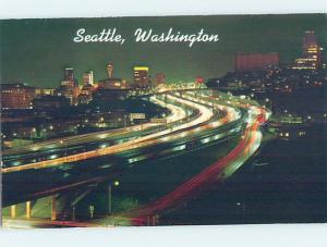 Pre-1980 INTERSTATE I-5 FREEWAY AT NIGHT Seattle Washington WA F9225