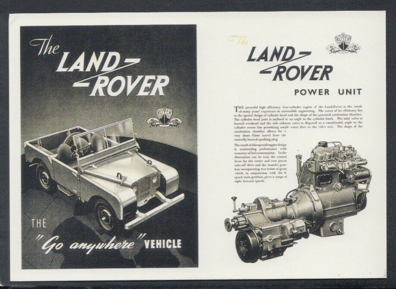 Advertising Postcard - Land Rover and Land Rover Engine. Motor Vehicles - T96