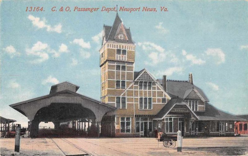 Newport Virginia birds eye view C & O Passenger Train Depot antique pc BB1464