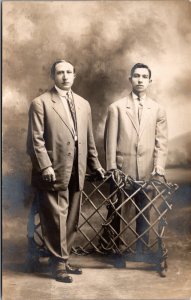 Real Photo Postcard Two Men in a Photo Studio~3368