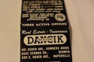 Dancik Realtor Real Estate Insurance Illinois 30 Strike Matchbook