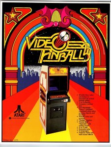 Video Pinball Arcade Flyer  Original 1979 Retro Video Game Art 2 Sides 8.5 x 11