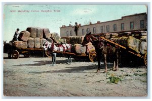 1910 Handling Cotton Horse Wagon Scene Memphis Tennessee TN Antique Postcard