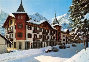 Carbonin, Dobbiaco Italy  HOTEL PLONER Snow Covered Street  4X6 Postcard