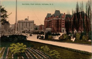 Postcard BC Victoria Empress Hotel & Post Office Old Cars Street View ~1910 M65