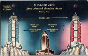 John Hancock Building Tower Weather Lights, Blue and Red, Boston MA Postcard C61