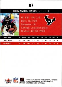 2004 Fleer Football Card Domanick Davis Houston Texans sk9284