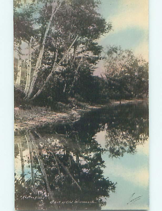 Pre-1949 rppc TREES REFLECTING IN THE WATER State of Wisconsin WI t2516