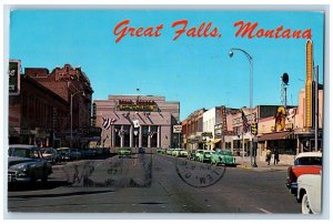 Great Falls Montana MT Postcard Central Avenue Civic Center Auditorium 1962