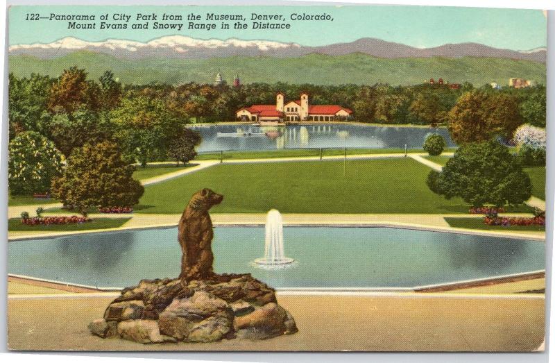 Panorama of City Park from the Museum, Denver Colorado posted 1952 2c John Adams