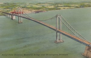 Postcard Aerial View Delaware Memorial Bridge Near Wilmington DE Delaware