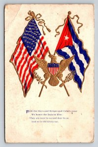 1908 Embossed Patriotic Postcard US & Cuba Flags Eagle Milton H. Smith