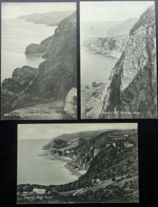 Devon Collection of 3 x WOODY BAY Cliffs & Views - Old Postcards