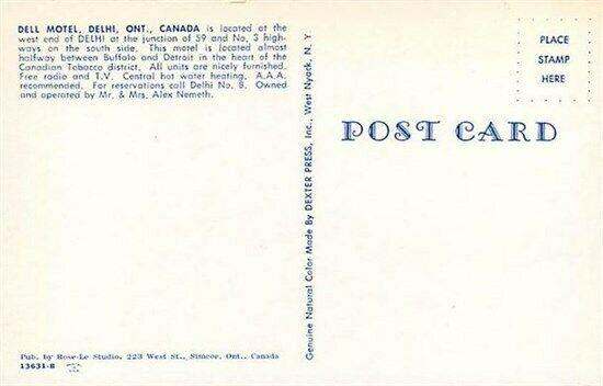 Canada, Ontario, Delhi, Dell Motel, Dexter Press No. 13631-B