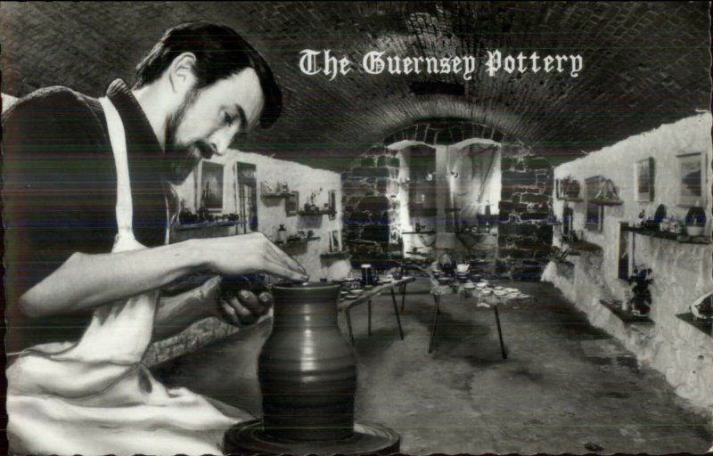Potter at Wheel The Guernsey Pottery Occupation Real Photo Postcard