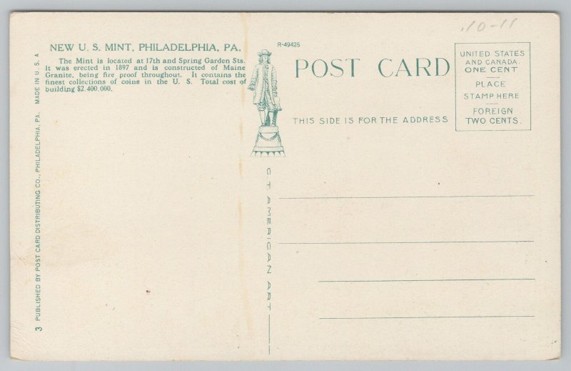 Philadelphia Pennsylvania~New US Mint Building~Vintage Postcard 