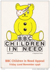 Teddy Bear with handkerchief over eye, BBC Children in Need Appeal, London, E...
