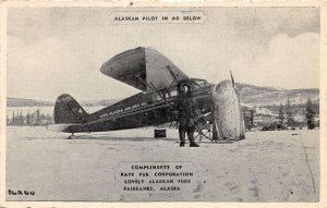 J31/ Fairbanks Alaska Postcard c1940s Kate Furs Airplane 60 Below 135