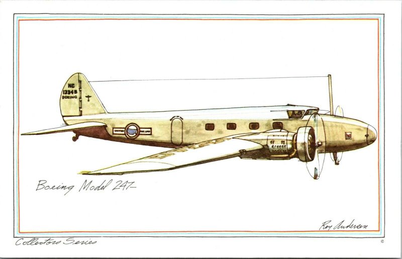 Vintage 1973 Postcard Boeing Model 247 Drawing by Johns-Byrne Co  