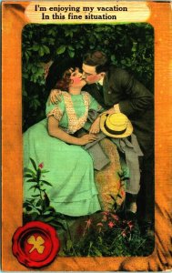 Comic Romance I'm Enjoying My Vacation 1910s Unused UNP Postcard