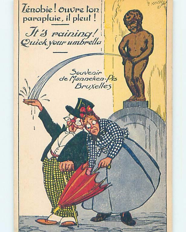 old card MANNEKEN PIS STATUE - COMIC POSTCARD Brussels - Bruxelles Belgium F5485