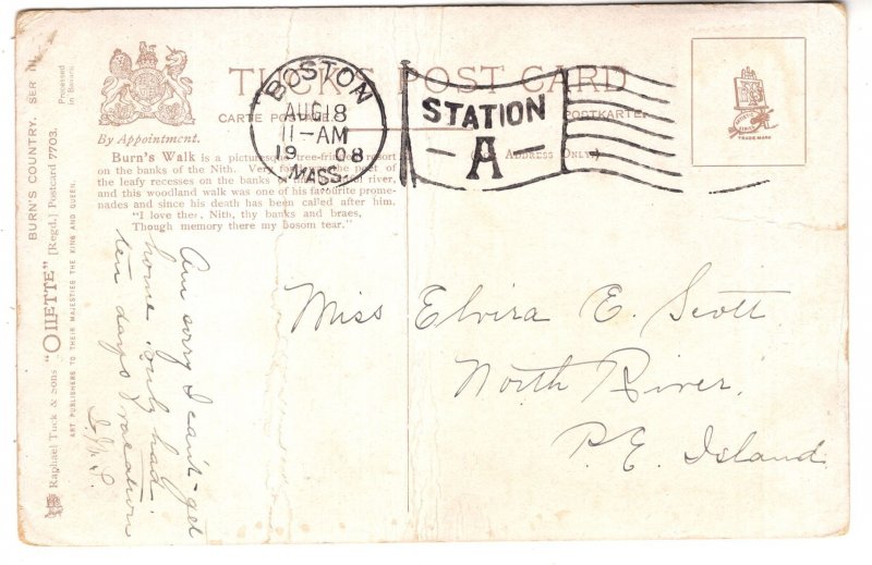 Burns Country, Scotland, Tuck, Used 1908, Poet