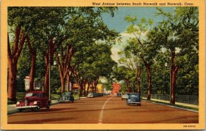 Vtg West Avenue between South Norwalk and Norwalk Connecticut CT 1940s Postcard