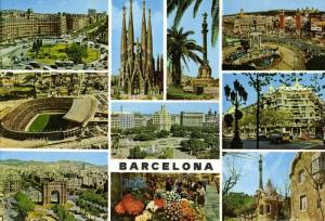 spain, BARCELONA, Multiview with Estadio Nou Camp (1970s) Stadium Postcard