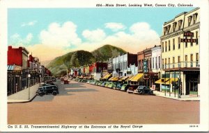 Linen Postcard Main Street Looking West in Canon City, Colorado~2981 