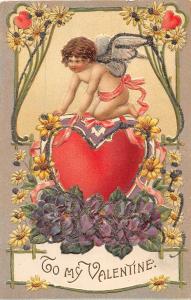 F31/ Valentine's Day Love Holiday Postcard c1910 Glitter Cupid Heart 6