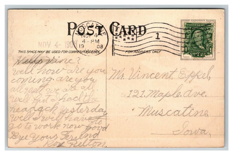 Postcard Iowa Weed Park Club House Muscatine 1908 pc1805