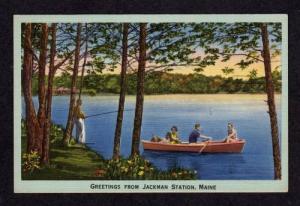 ME Greetings From Jackman Station MAINE Linen Postcard