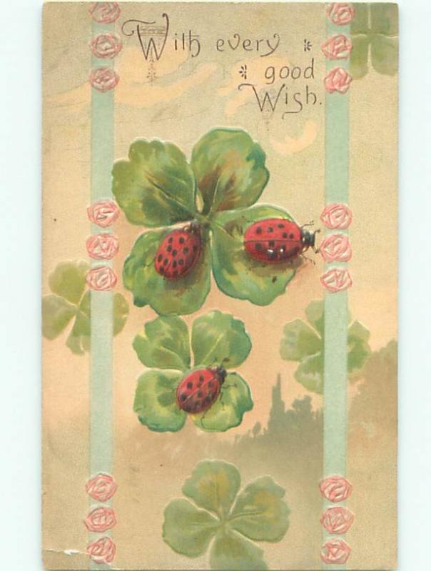 Pre-Linen LADYBUG INSECTS ON FOUR LEAF CLOVER AC5862