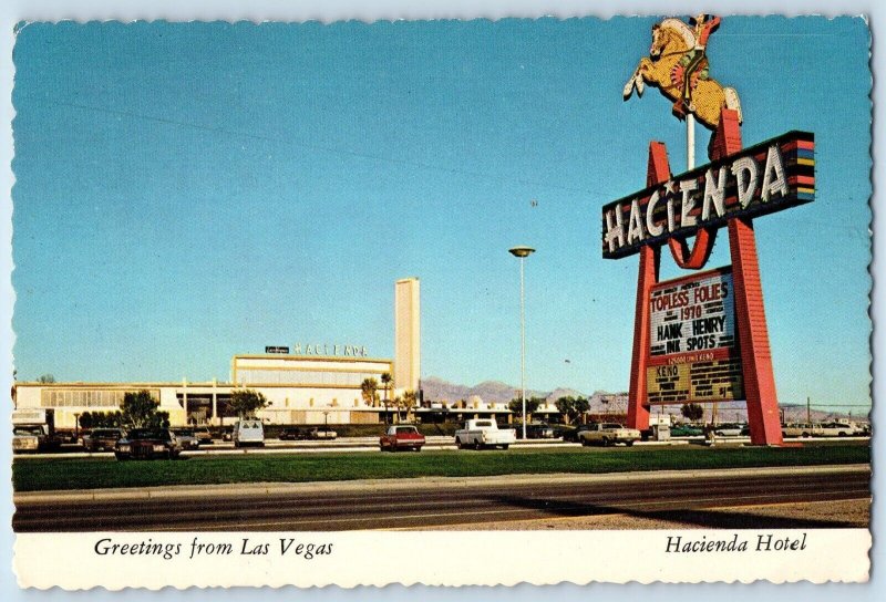 c1960 Las Vegas Nevada Postcard Greetings Hacienda Hotel On The Strip Building