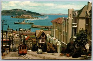 Vtg San Francisco California CA Cable Car Hyde Street 1950s View Old Postcard