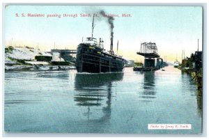 c1910 S.S. Manistee Passing Throught SMith Steamer Manistee Michigan MI Postcard 